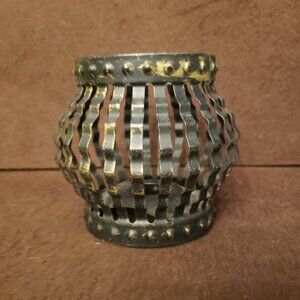 Vintage Mid Century Black Metal Caged‎ Votive Candle Holder Home Interiors